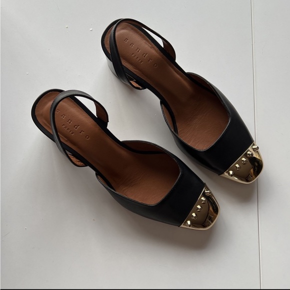 SANDRO PARIS NEW/ Black Slingback w/gold accent - Picture 4 of 6